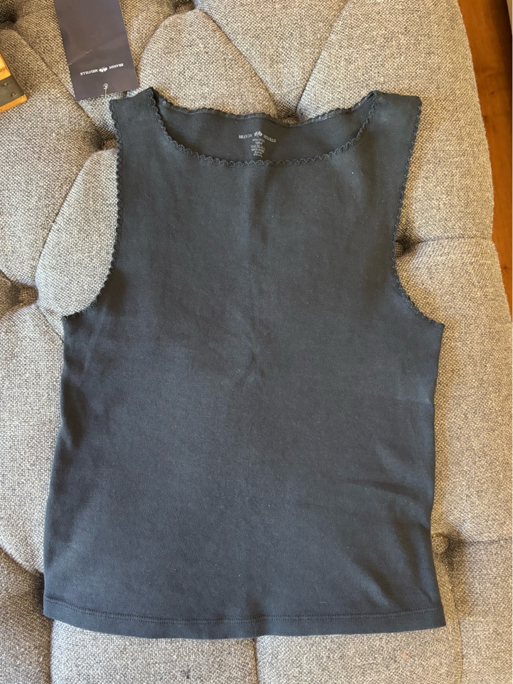 Brandy Melville Black Scalloped Edge Rib Tank